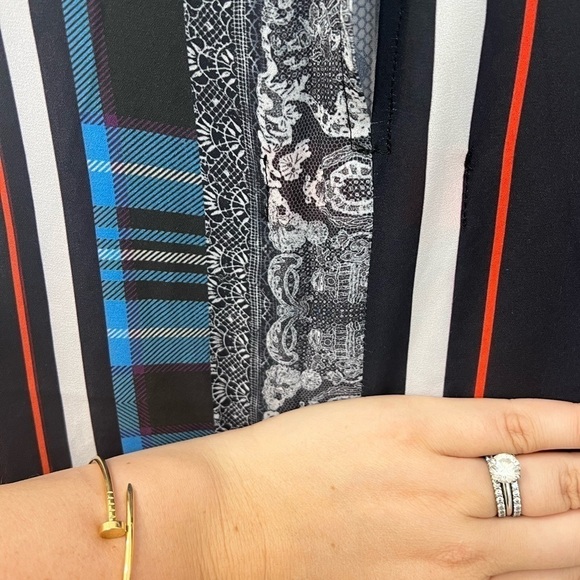 CLOVER Canyon Library Stripe lace hem shell Jersey Sleeveless Top - Picture 6 of 8